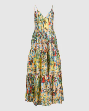 LINEN MAXI DRESS IN SPELL PRINT