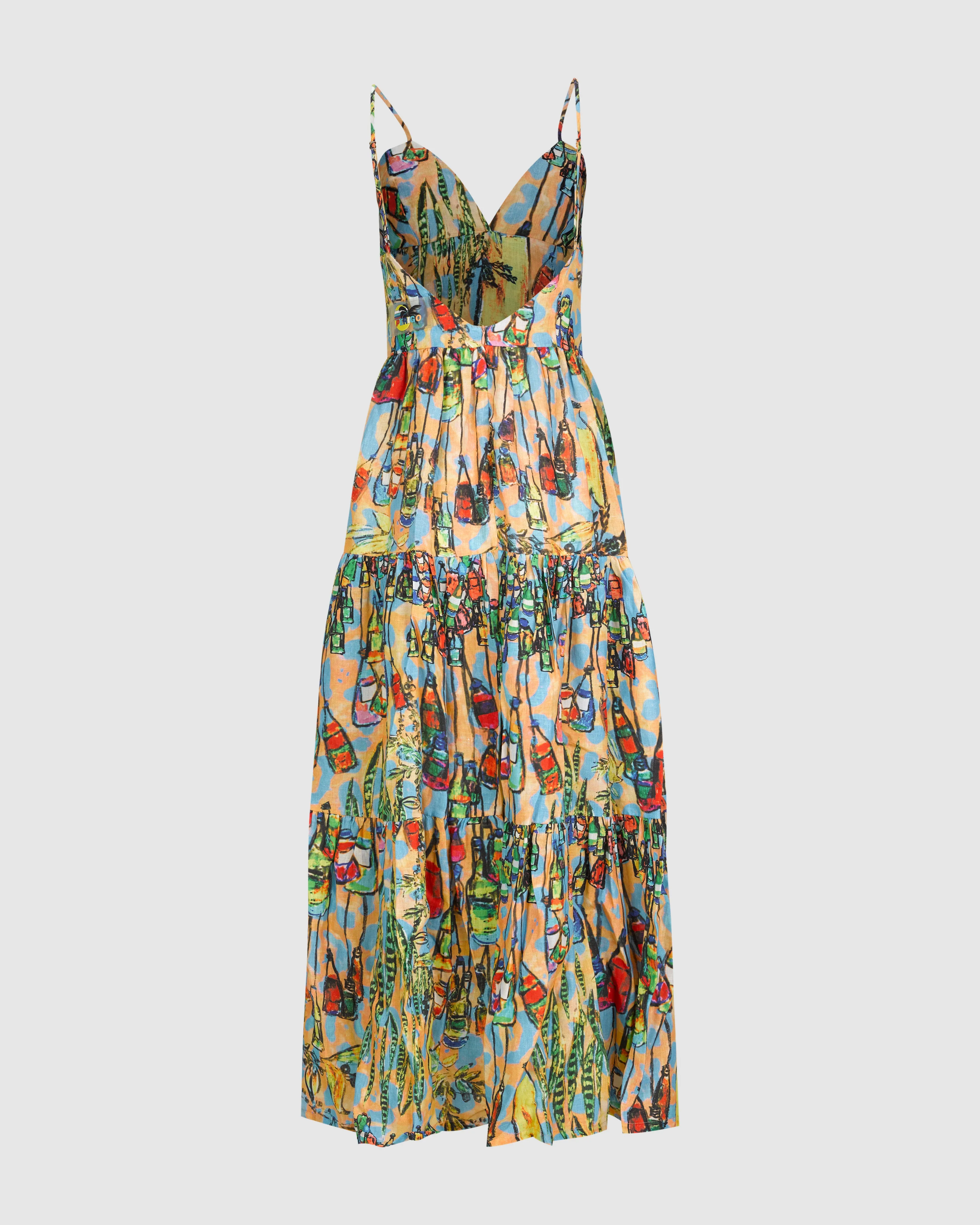 LINEN MAXI DRESS IN SPELL PRINT