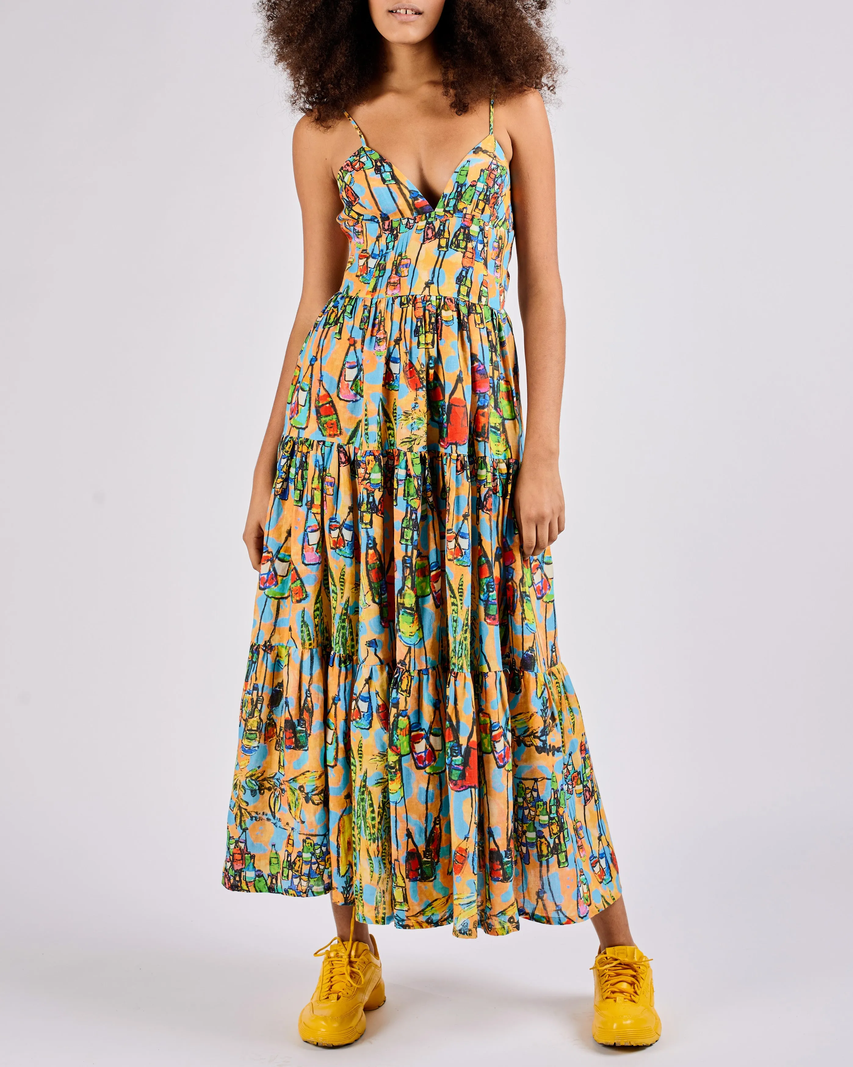 LINEN MAXI DRESS IN SPELL PRINT