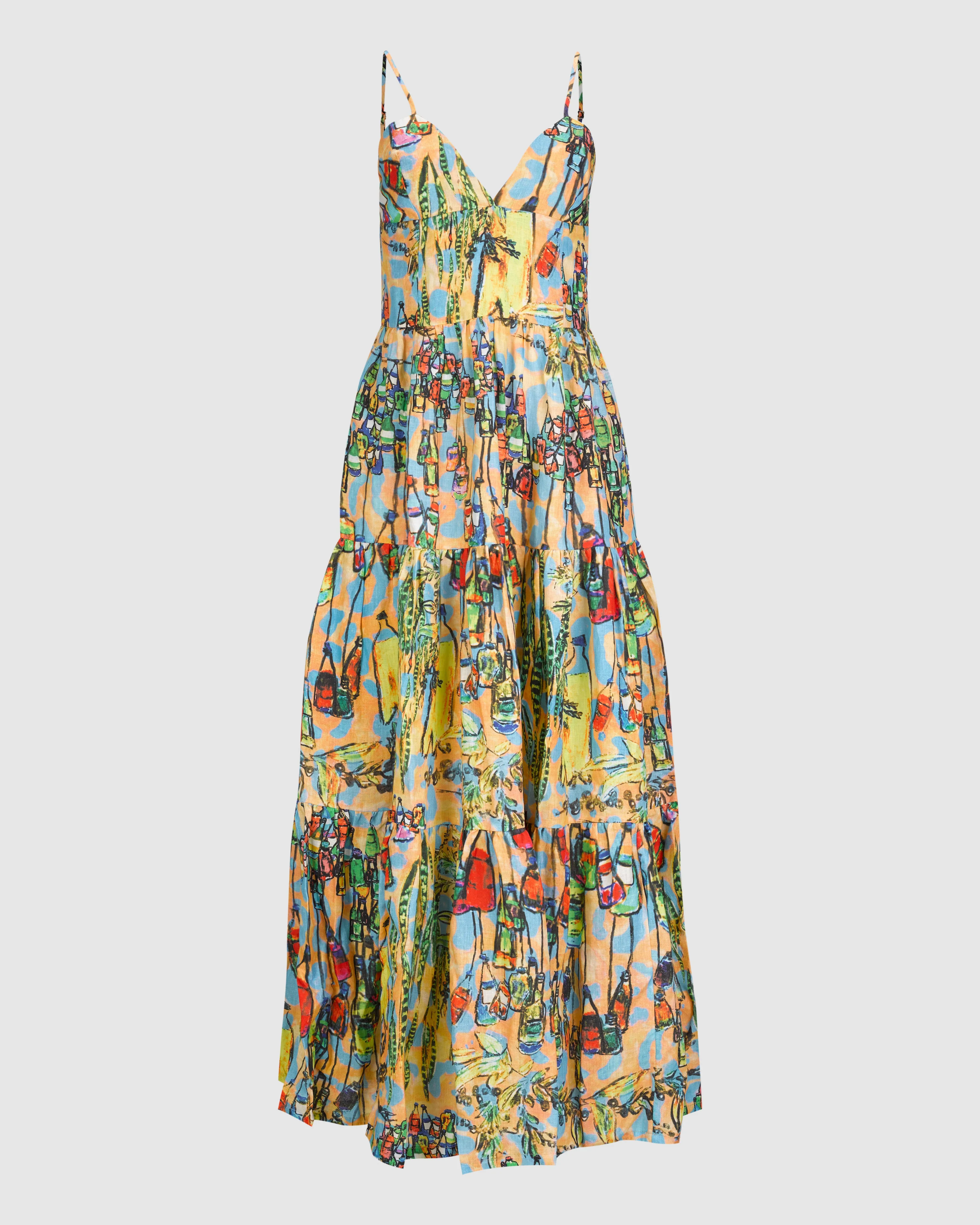 LINEN MAXI DRESS IN SPELL PRINT