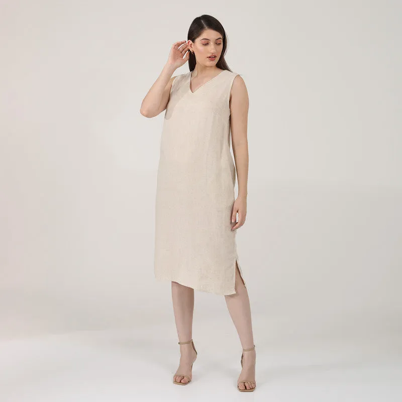 Linen Midi Dress for Women | Sleeveless | Beige