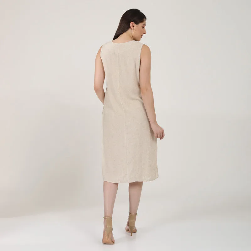 Linen Midi Dress for Women | Sleeveless | Beige