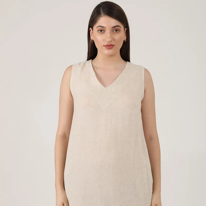 Linen Midi Dress for Women | Sleeveless | Beige