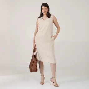 Linen Midi Dress for Women | Sleeveless | Beige