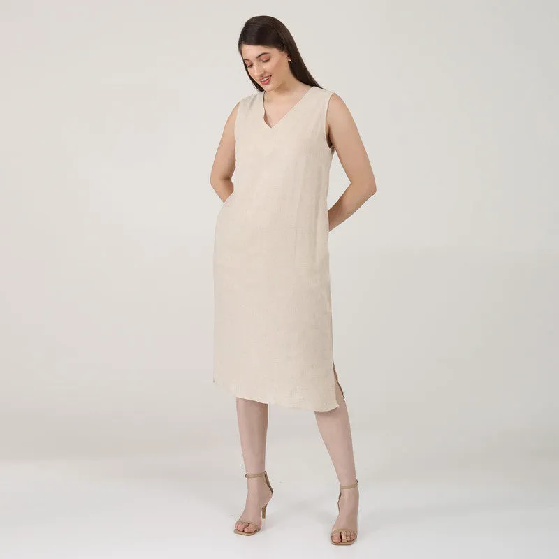 Linen Midi Dress for Women | Sleeveless | Beige