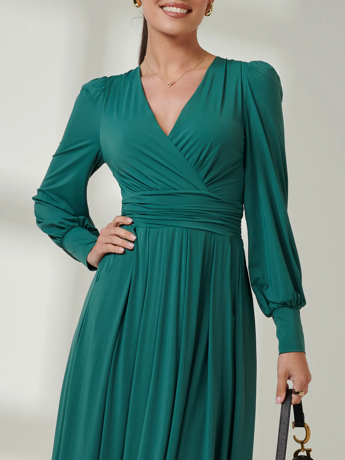 Long Sleeve Super Soft Jersey Maxi Dress, Peacock Green