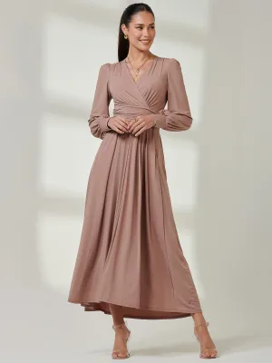 Long Sleeve Super Soft Jersey Maxi Dress, Rose Taupe