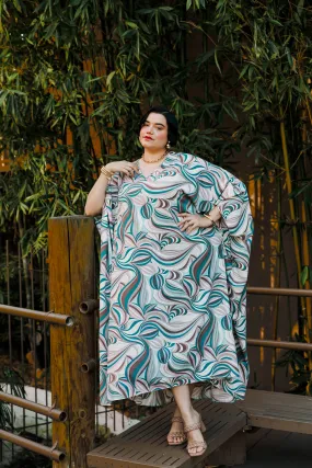 Long V-Neck Kaftan Dress in "Jump In" Print