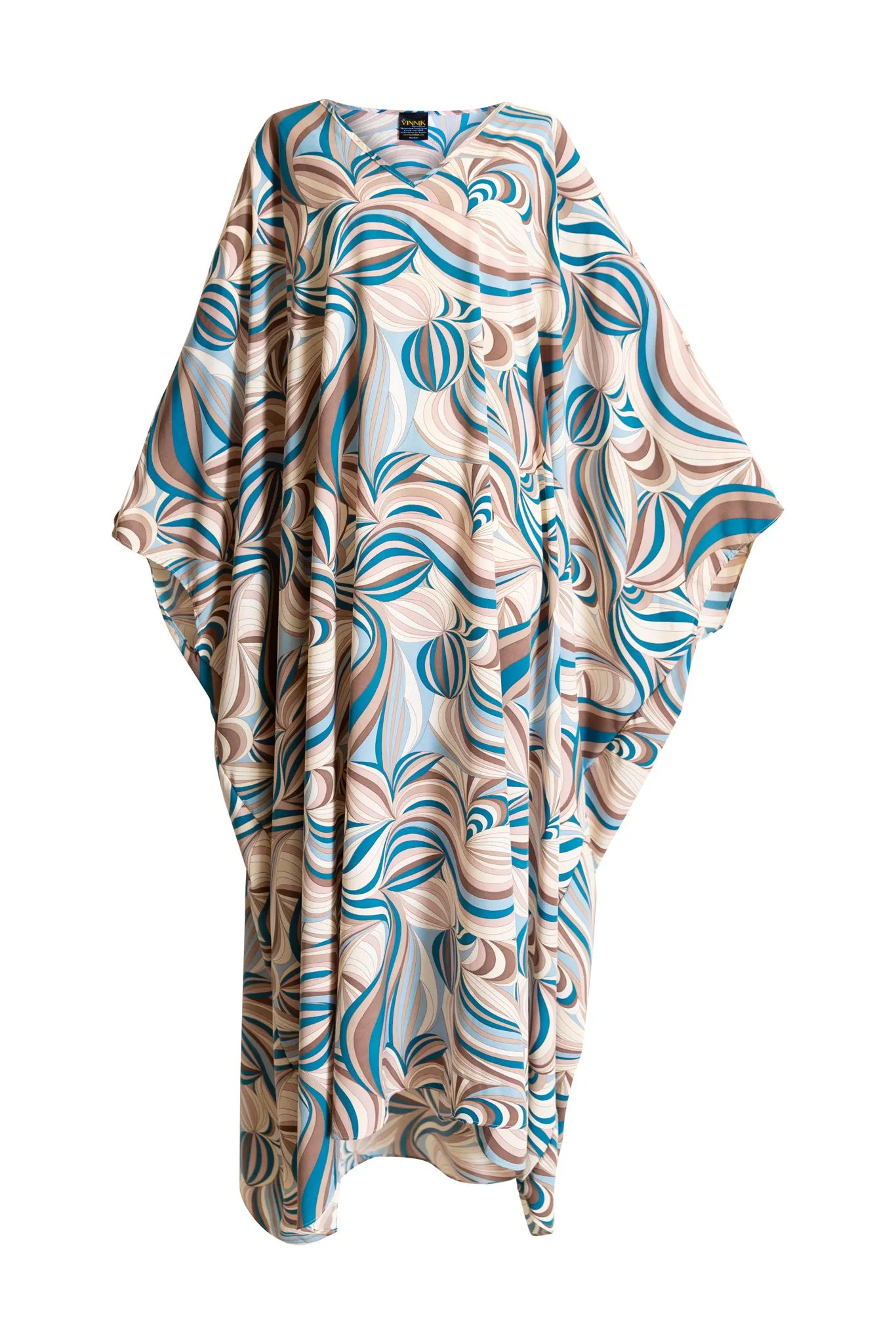 Long V-Neck Kaftan Dress in "Jump In" Print