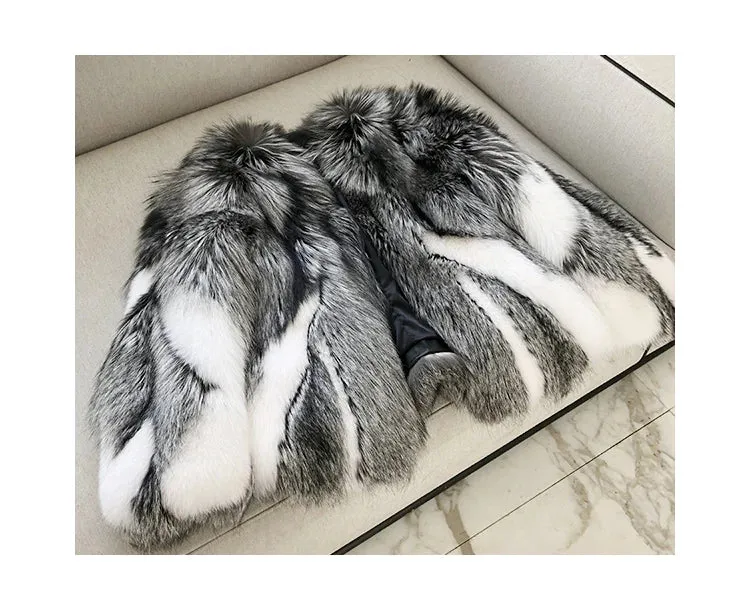 Luxury Thick Warm Natural Finland Silver White Fox Fur Coat