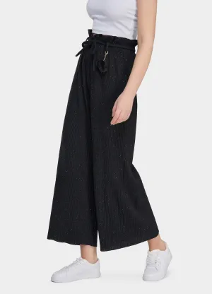 MECALA Women's Elastic High Waisted Wide Leg Pants Ruffle Trims Belted Casual Trousers