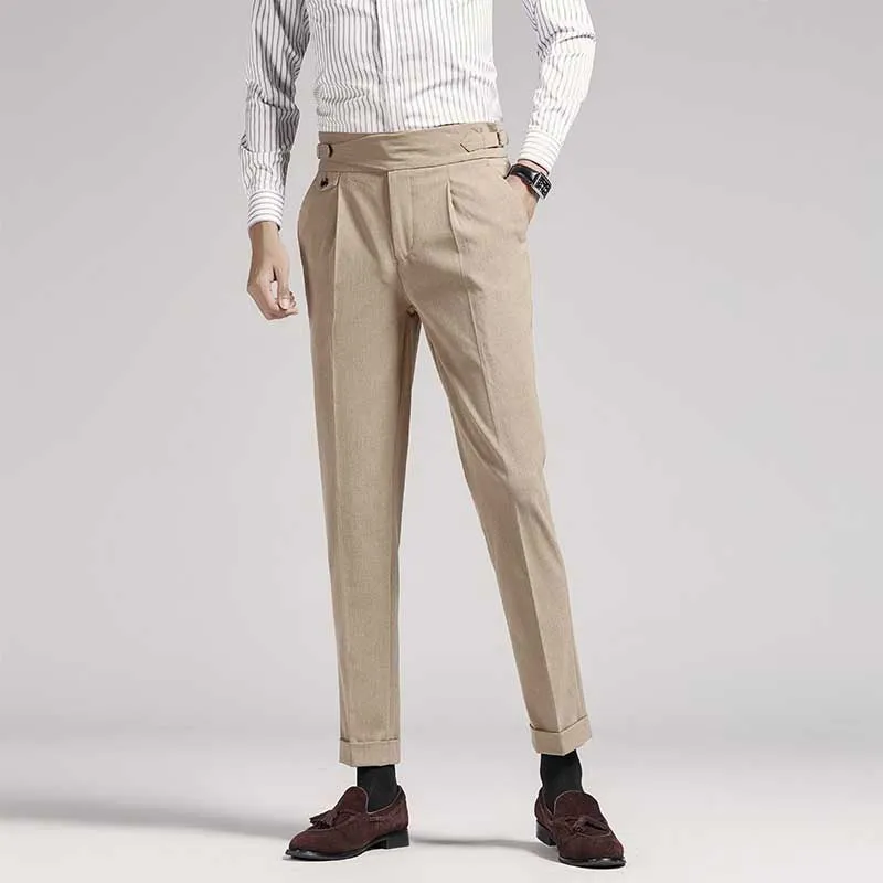 Men's Draped Business Casual Slim High Waist Suit Pants