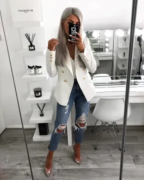 ‘Morgan’ White Tailored Blazer with Gold Button Detail*