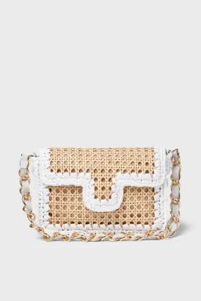 Natural and White Small Woven Shoulder Bag