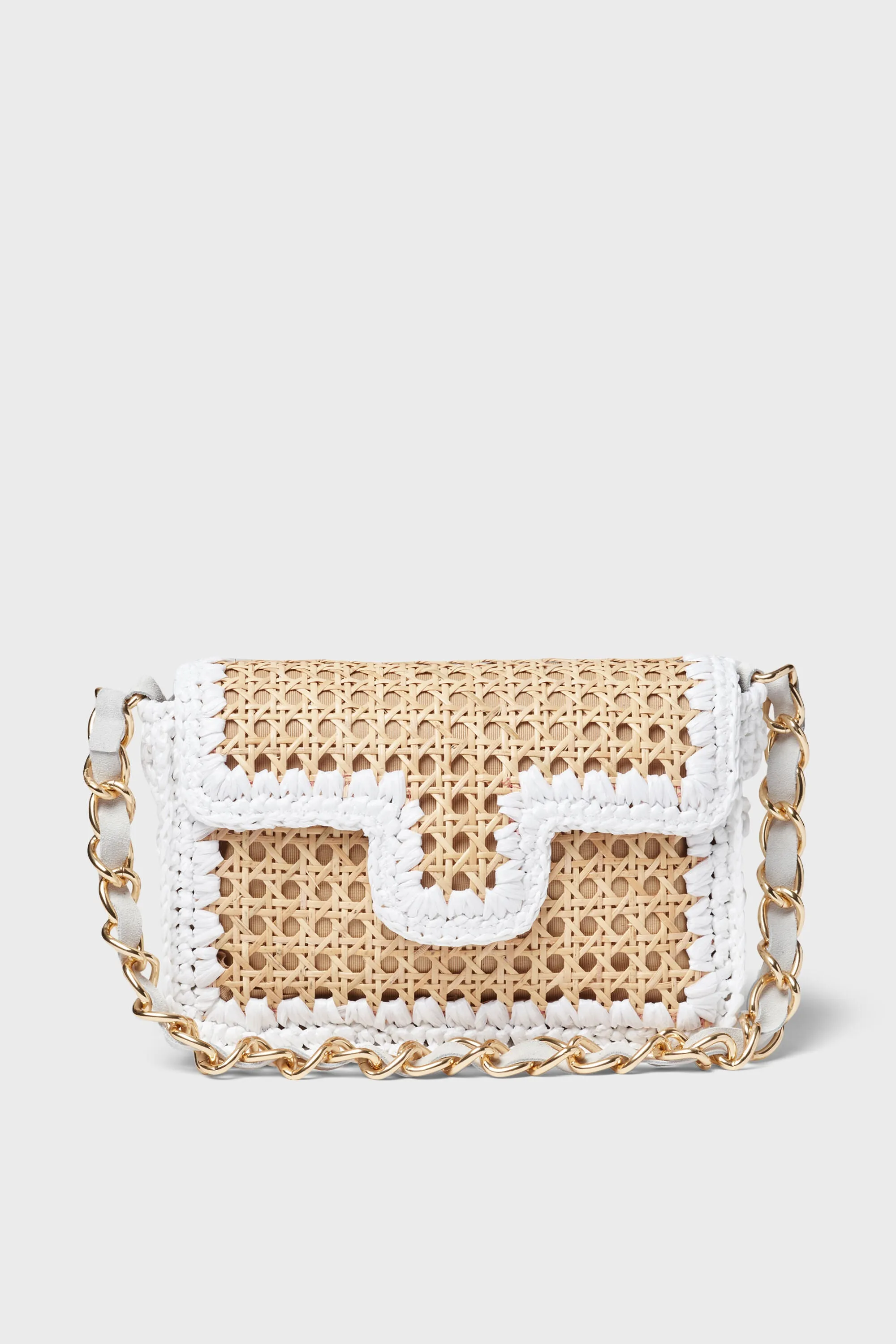 Natural and White Small Woven Shoulder Bag