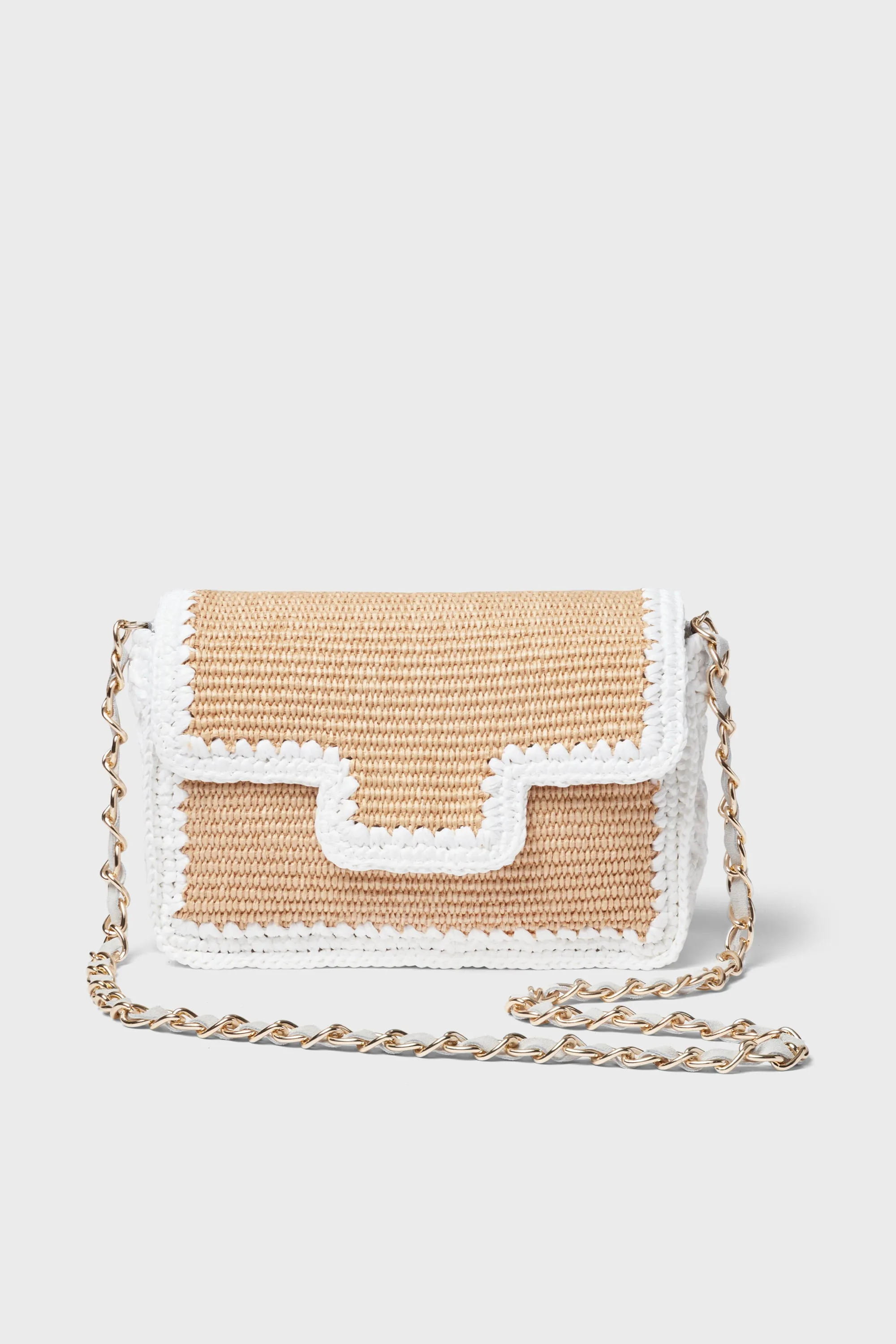 Natural and White Woven Shoulder Bag