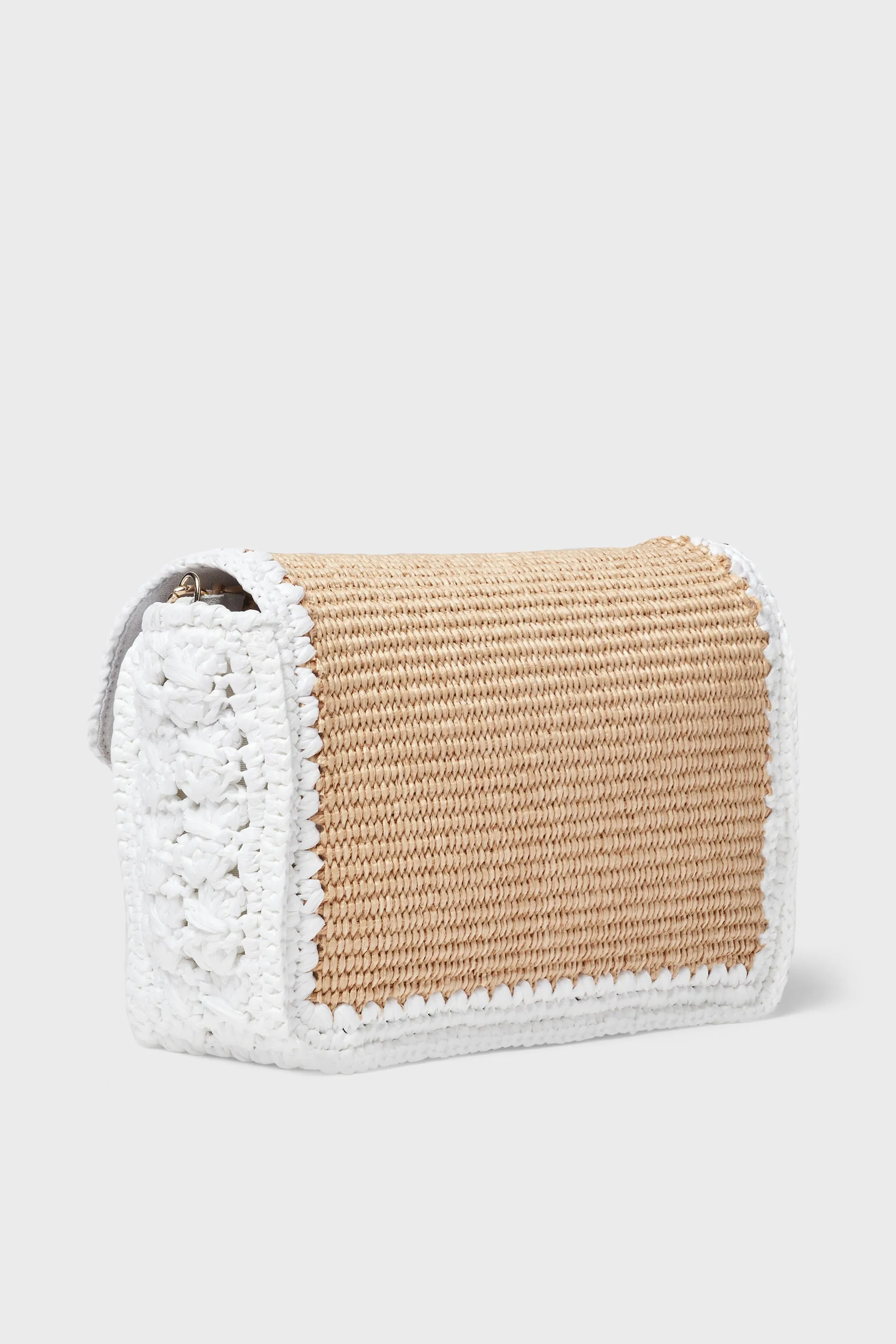 Natural and White Woven Shoulder Bag