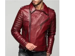 New Men’s Stylish Motorcycle Tomato Red Genuine Lambskin Leather Biker Jacket