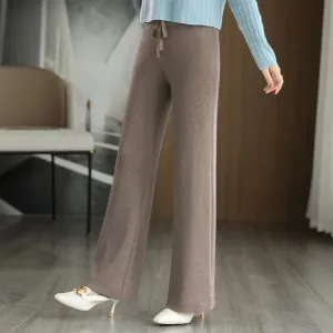 New Merino Wool Ladies High Waist Wide Leg Casual Knitted Loose Pants