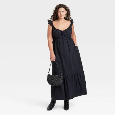 New - Women's Flutter Cap Sleeve Maxi A-Line Dress - Universal Thread