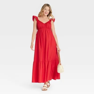 New - Women's Flutter Cap Sleeve Maxi A-Line Dress - Universal Thread