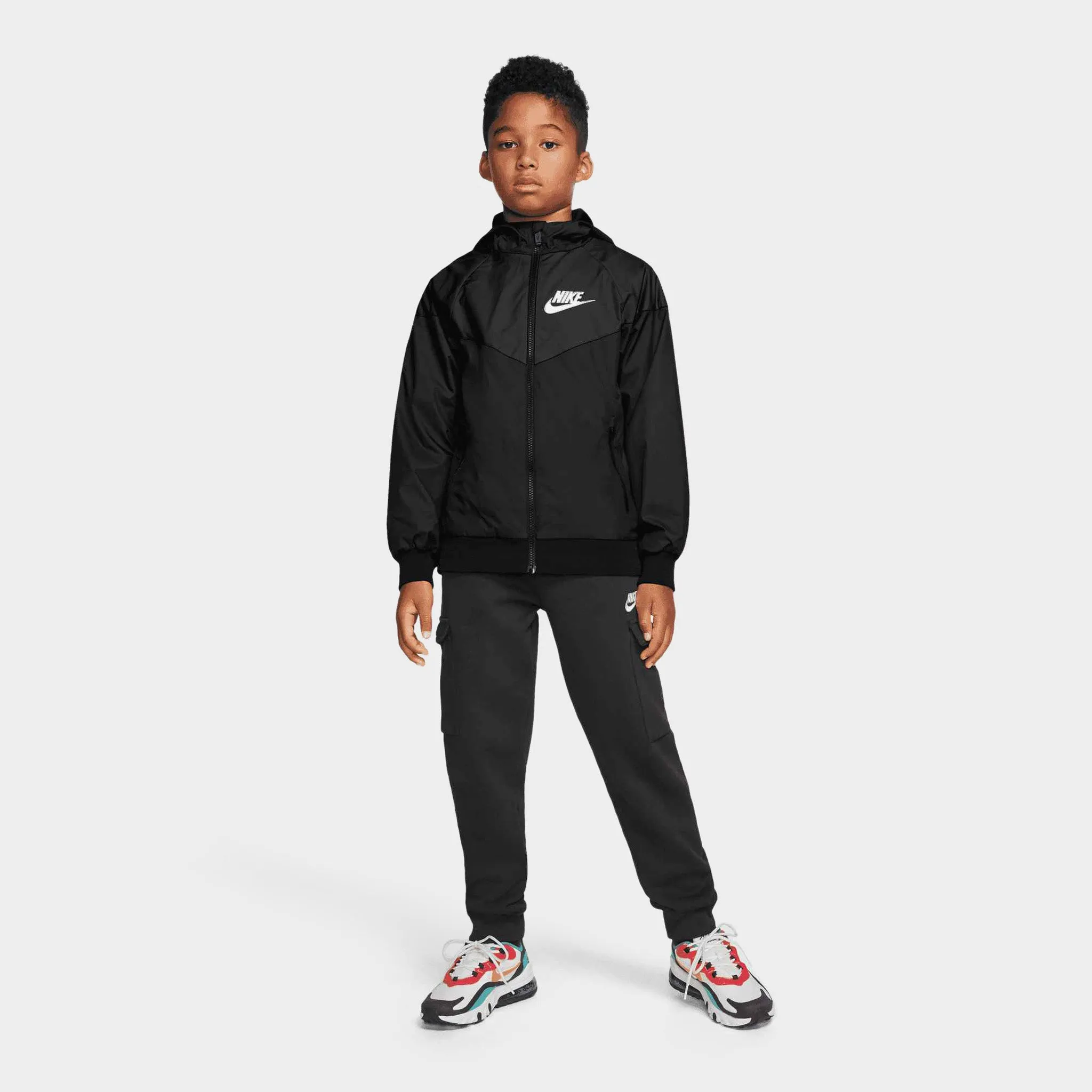 Nike Sportswear Juniors' Wind Runner Hooded Jacket Black / Black - White