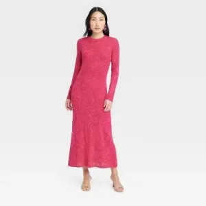 Open Box - Women's Long Sleeve Maxi Pointelle Dress - A New Day Pink XL