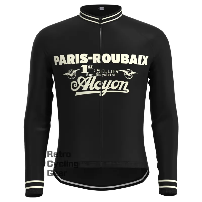 Paris Roubaix Black Retro Long Sleeve Cycling Kit