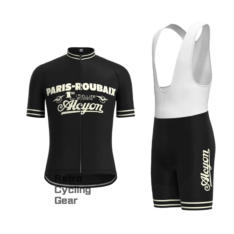 Paris Roubaix Black Retro Long Sleeve Cycling Kit