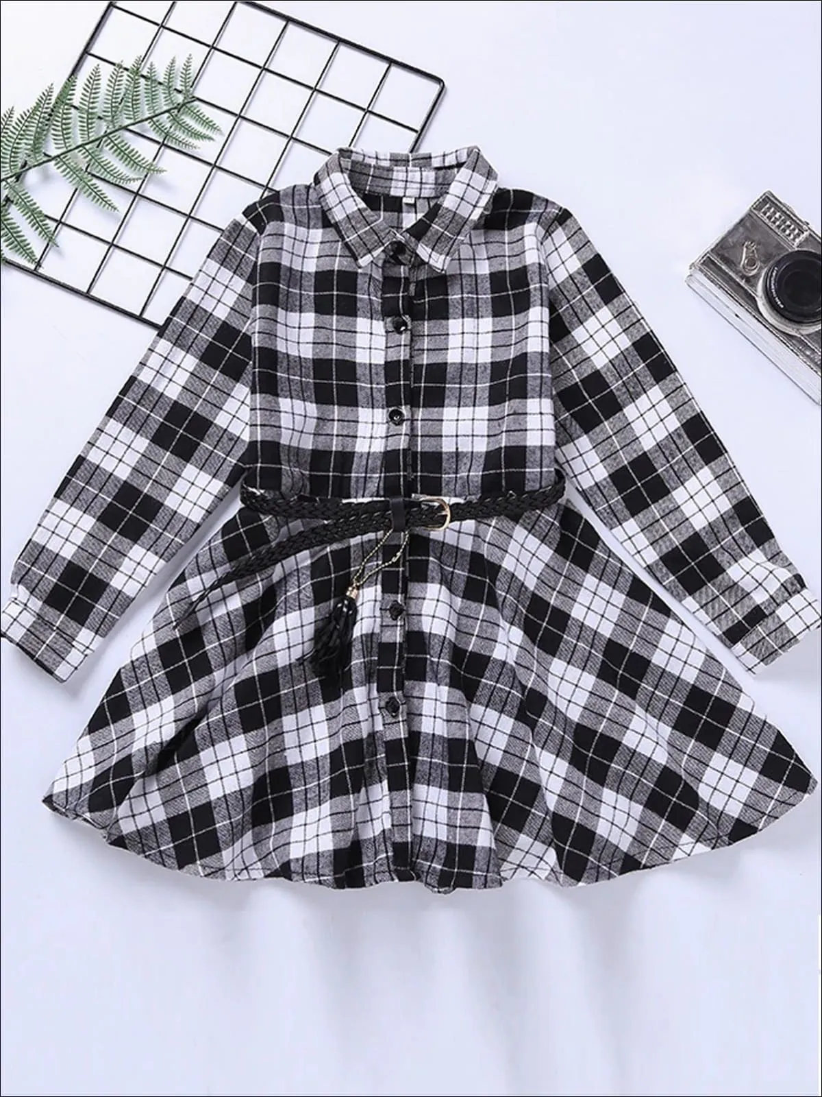 Plaid Fad Belted A-Line Dress