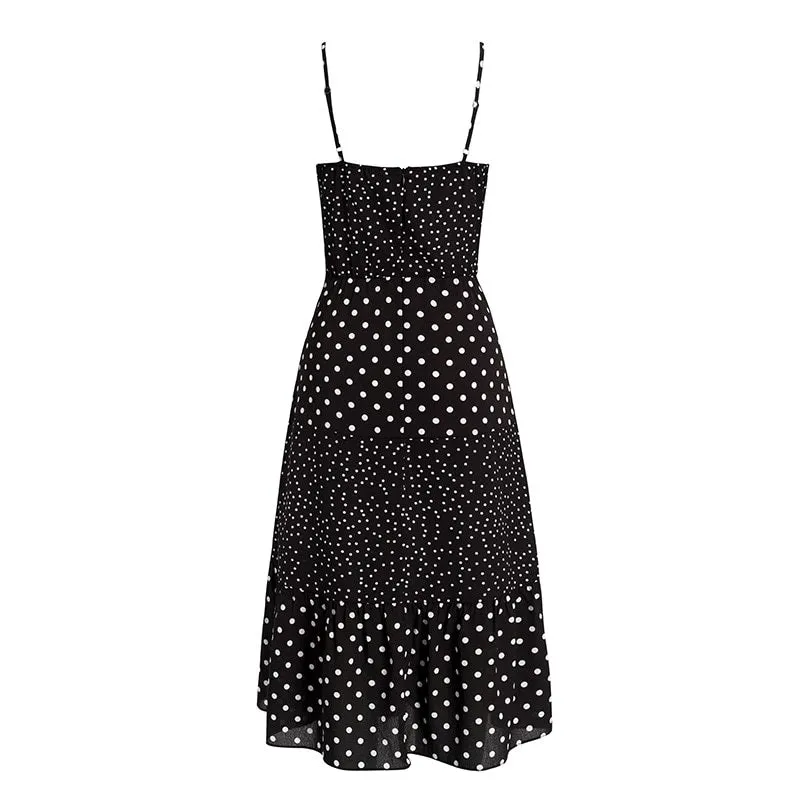 Polka Dot Casual Sleeveless Buttons Female Overalls Summer Maxi Dress