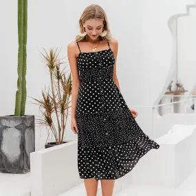 Polka Dot Casual Sleeveless Buttons Female Overalls Summer Maxi Dress