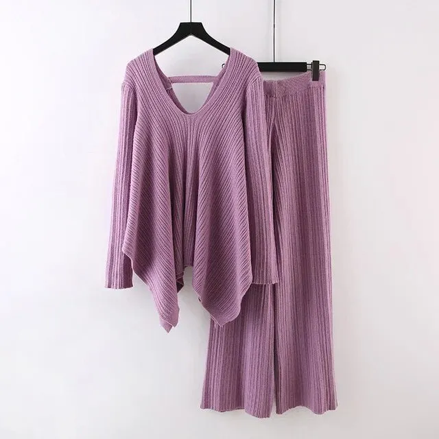 Pre Order:  Backless Sweater   Wide Leg Knit Set