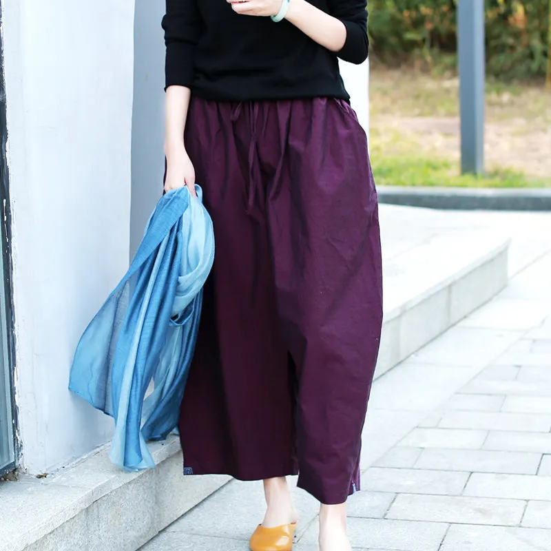 Purple Linen Pants Summer Wide Legs Women Pants MDYP9761