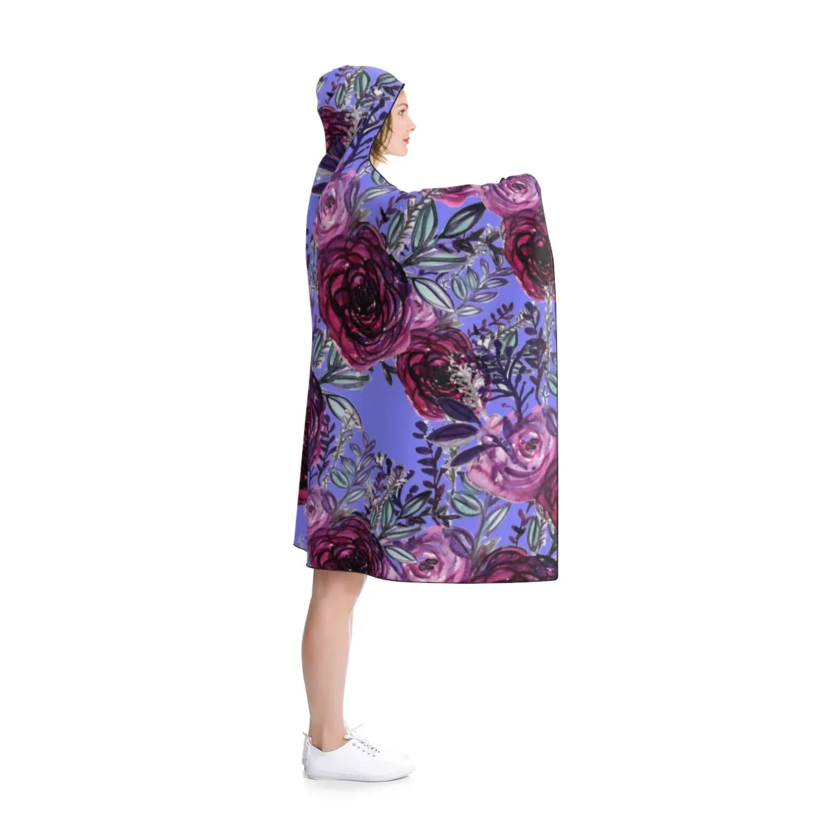 Purple Violet Princess Rose Floral Print 50"x40", 80"x56" Adults/ Kids Hooded Blanket