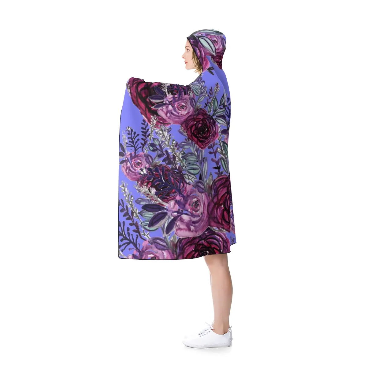 Purple Violet Princess Rose Floral Print 50"x40", 80"x56" Adults/ Kids Hooded Blanket