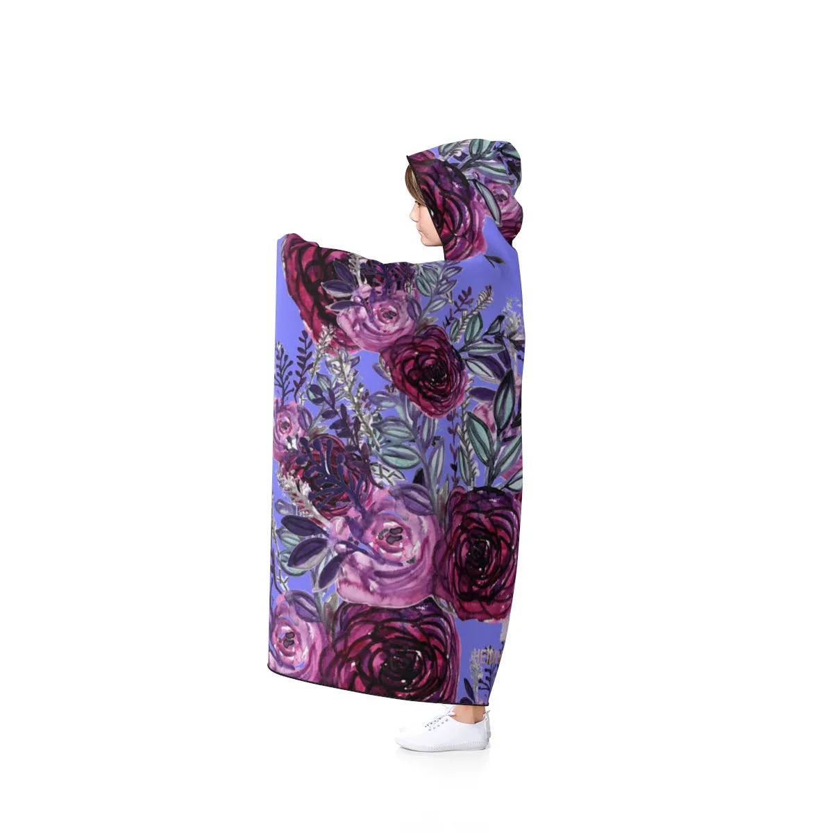 Purple Violet Princess Rose Floral Print 50"x40", 80"x56" Adults/ Kids Hooded Blanket