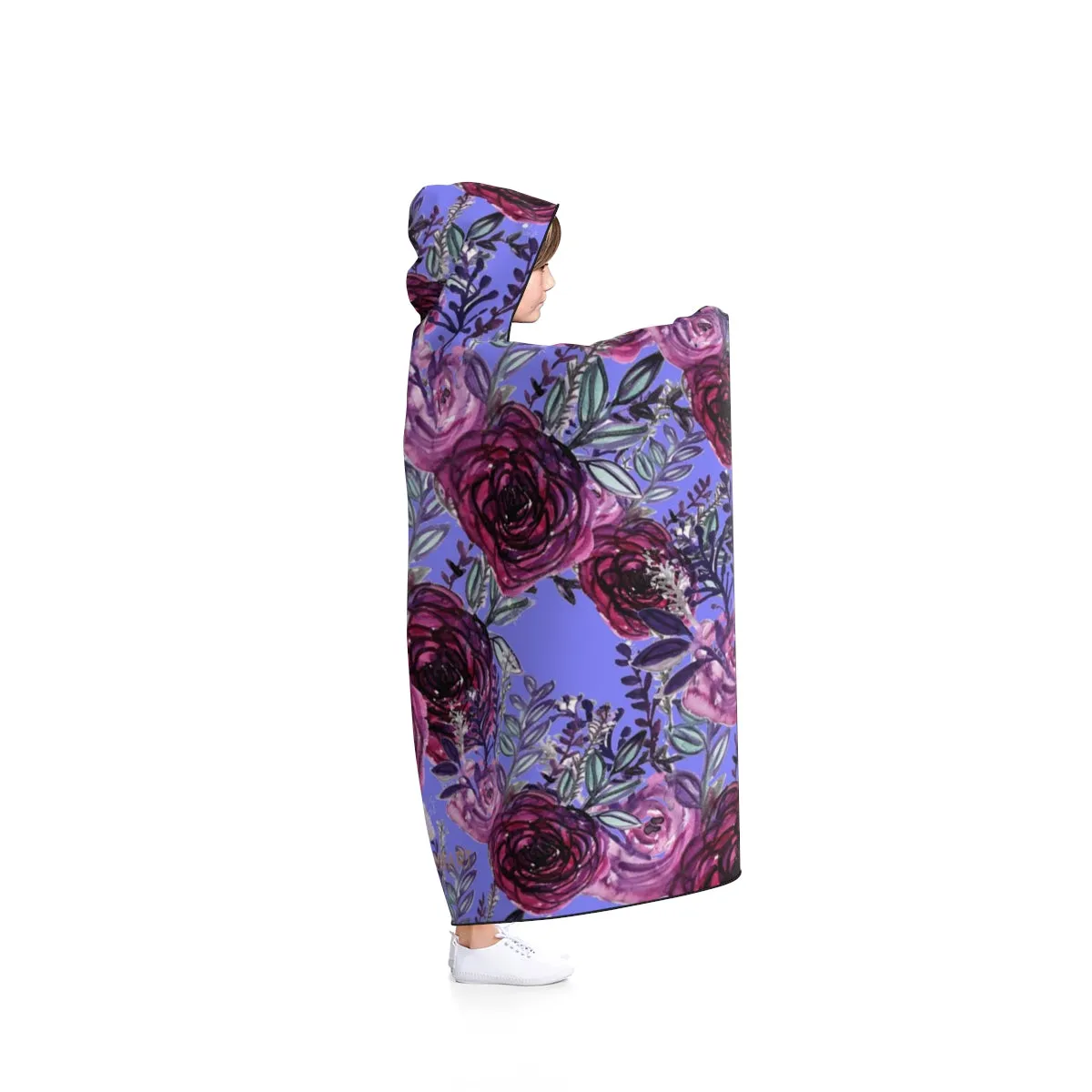 Purple Violet Princess Rose Floral Print 50"x40", 80"x56" Adults/ Kids Hooded Blanket