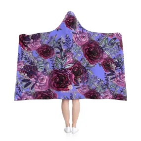 Purple Violet Princess Rose Floral Print 50"x40", 80"x56" Adults/ Kids Hooded Blanket