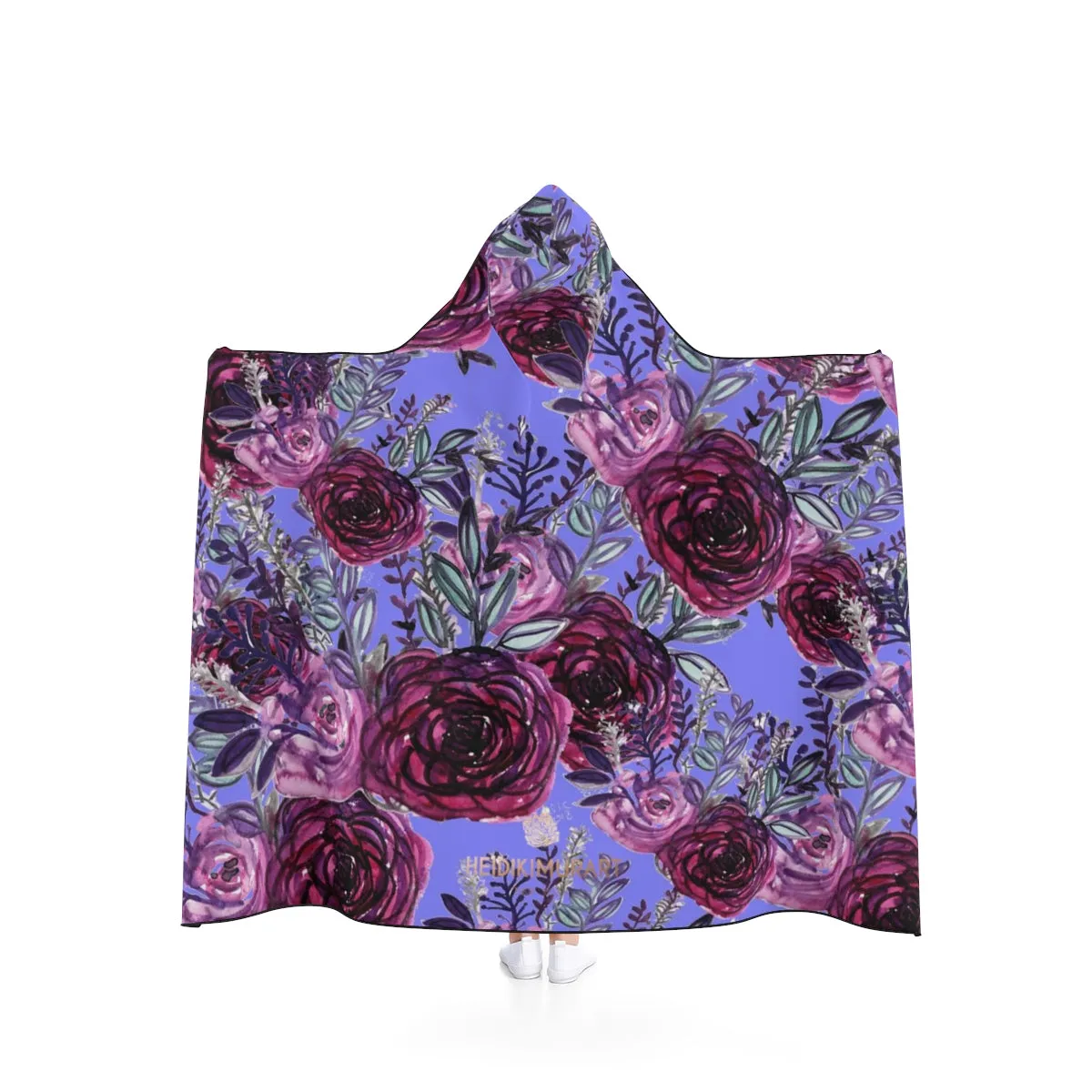 Purple Violet Princess Rose Floral Print 50"x40", 80"x56" Adults/ Kids Hooded Blanket