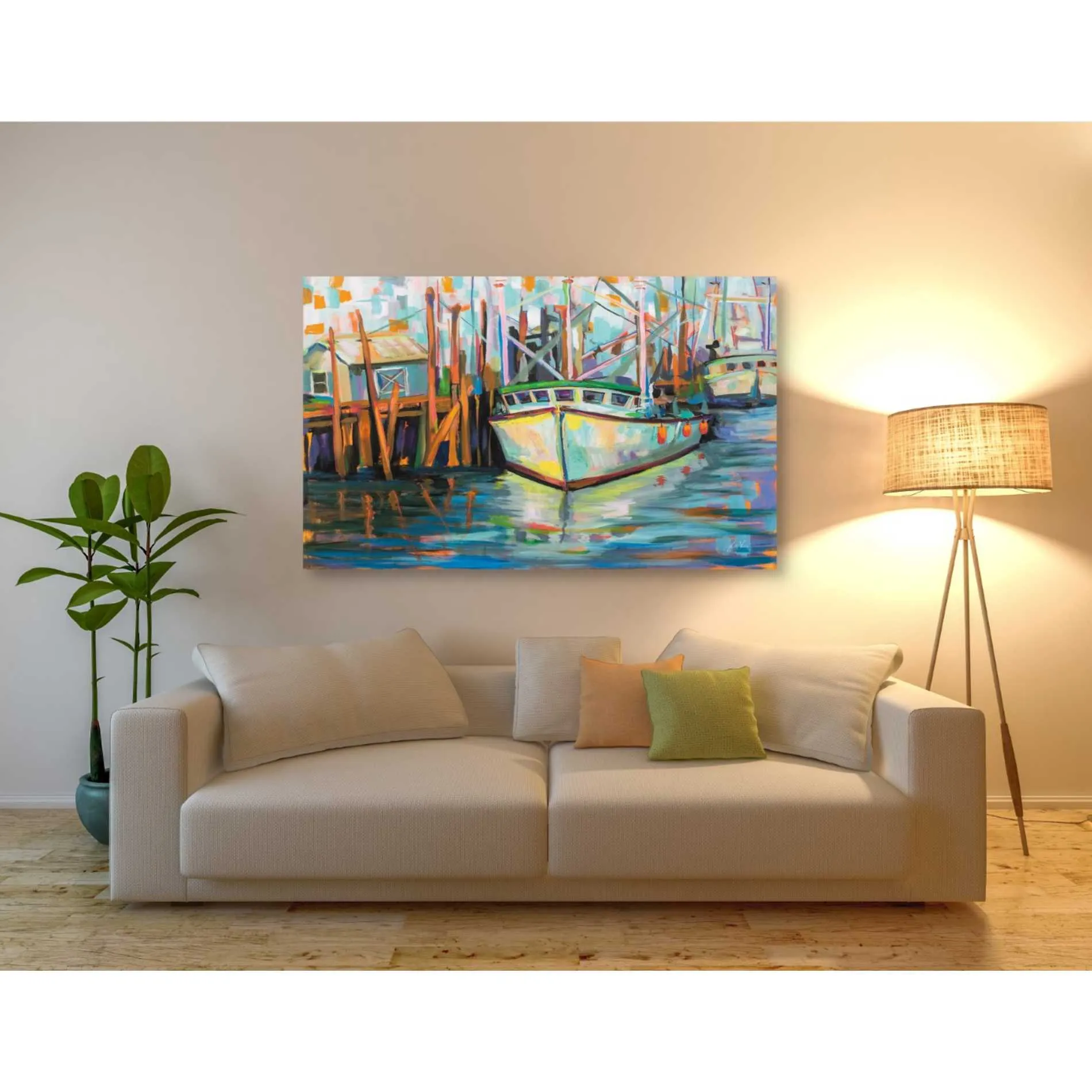 "At the Dock" by Jeanette Vertentes, Giclee Canvas Wall Art