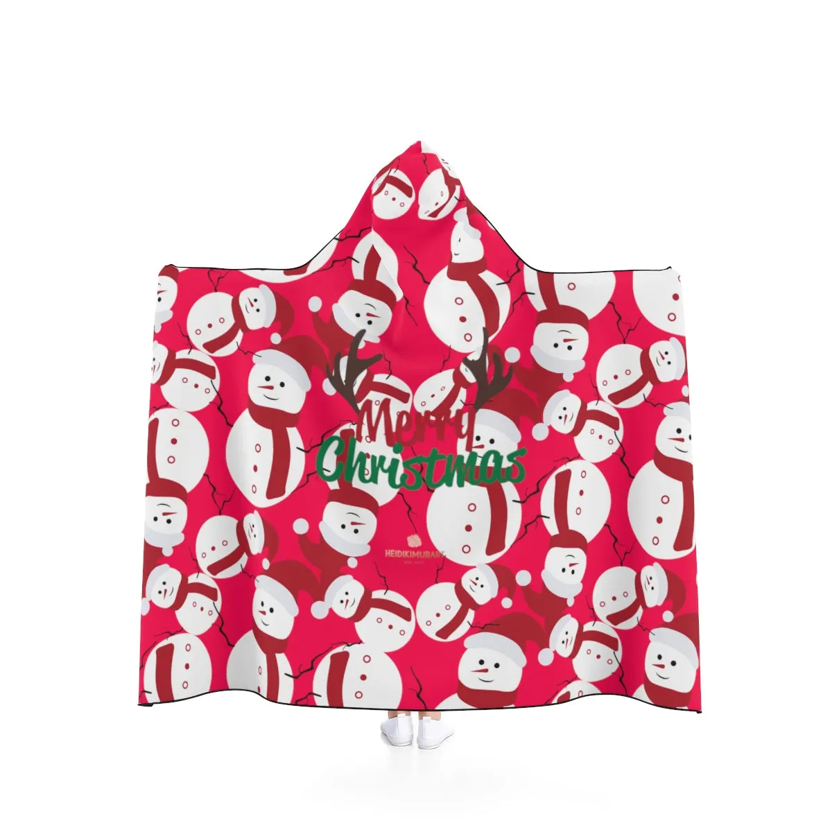 Red Festive Lightweight Christmas Red Snowman Holiday Party Hooded Blanket