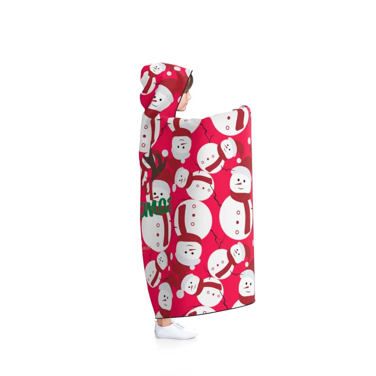 Red Festive Lightweight Christmas Red Snowman Holiday Party Hooded Blanket