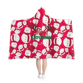 Red Festive Lightweight Christmas Red Snowman Holiday Party Hooded Blanket