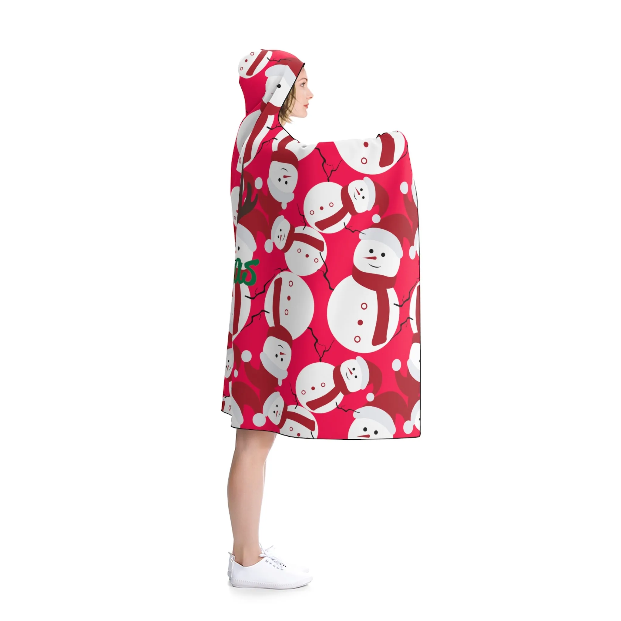 Red Festive Lightweight Christmas Red Snowman Holiday Party Hooded Blanket