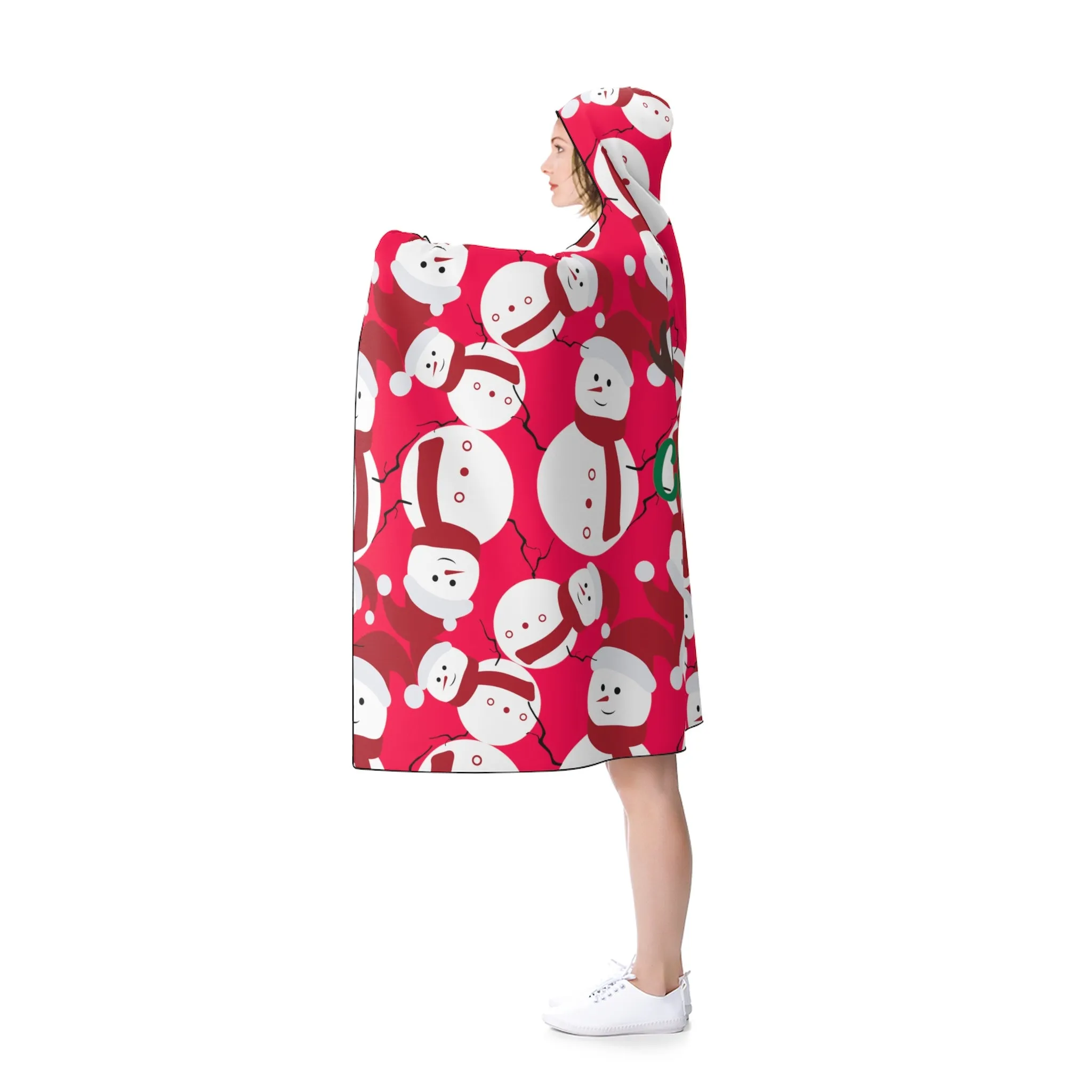 Red Festive Lightweight Christmas Red Snowman Holiday Party Hooded Blanket