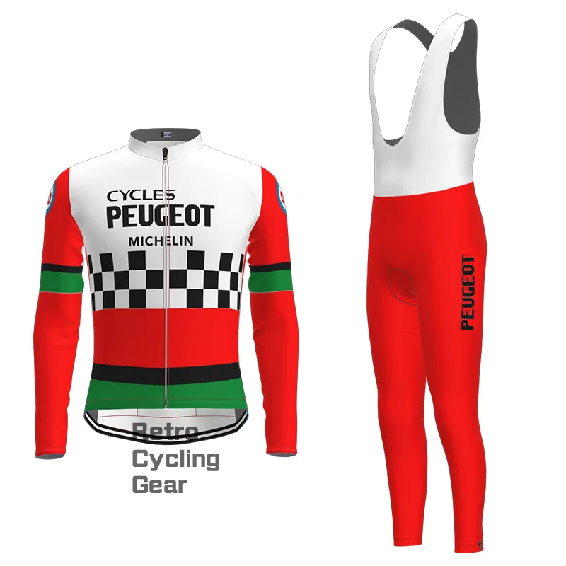 Red Peugeot Retro Long Sleeve Cycling Kits