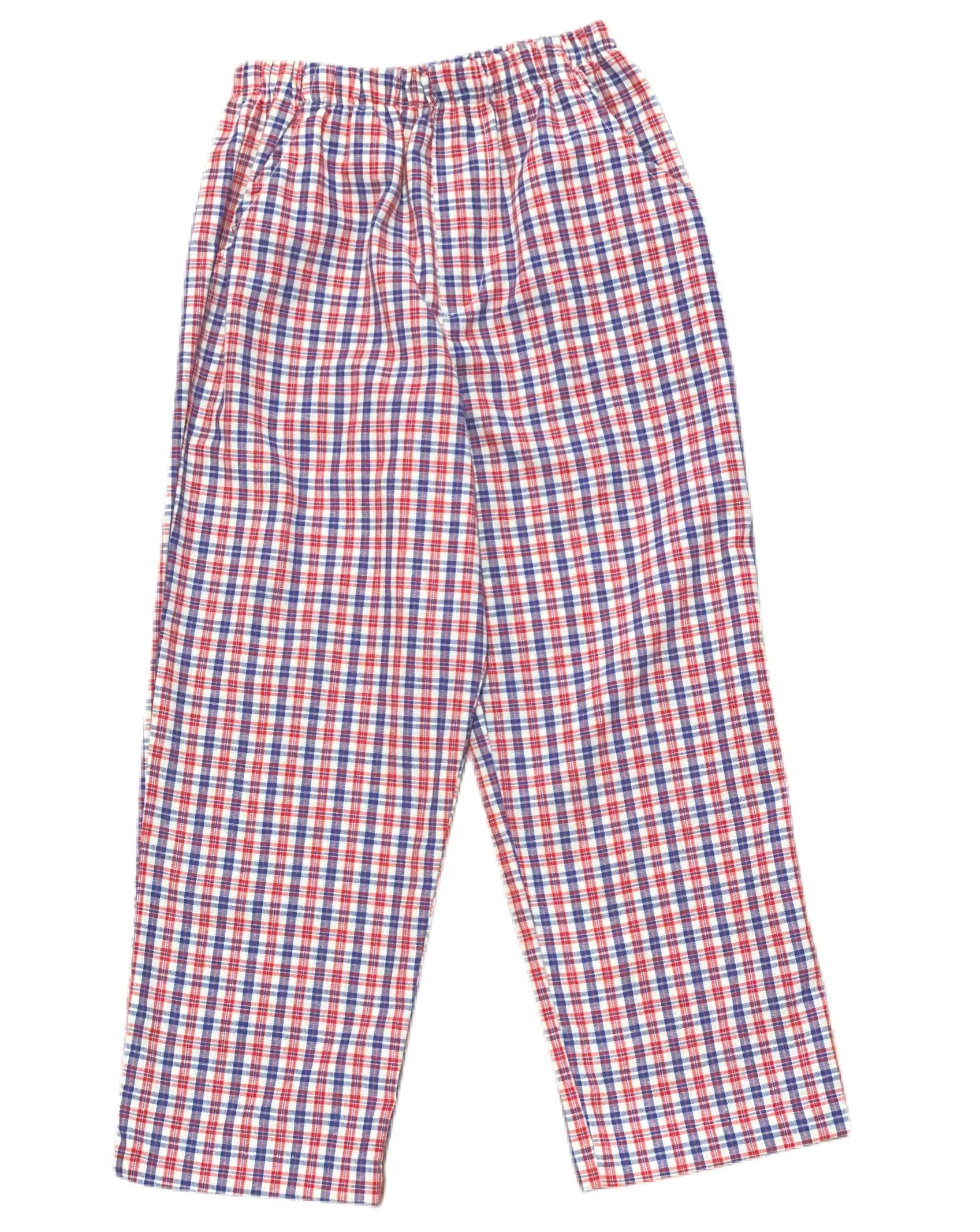 Red/Blue Plaid Elastic Waist Pants