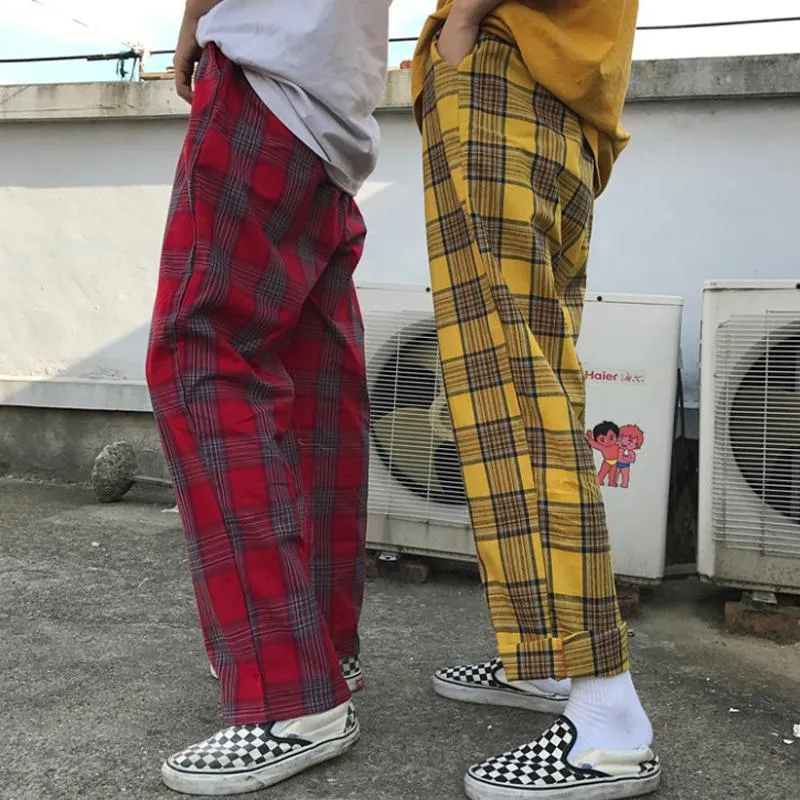 Retro Tartan Plaid Aesthetic Straigh Loose Pants