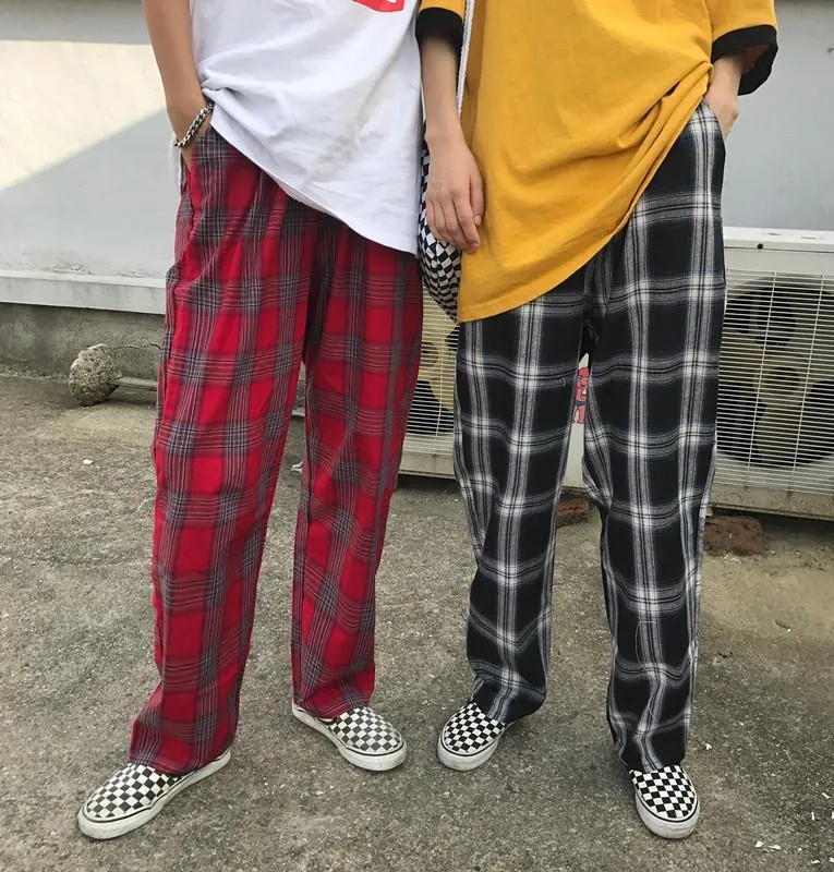 Retro Tartan Plaid Aesthetic Straigh Loose Pants